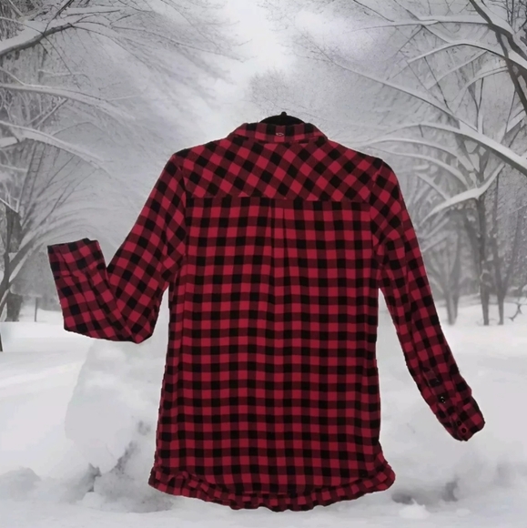 Night Shirt Womens Small Buffalo Check Flannel Red and Black Frill Fringe Winter - Picture 4 of 4